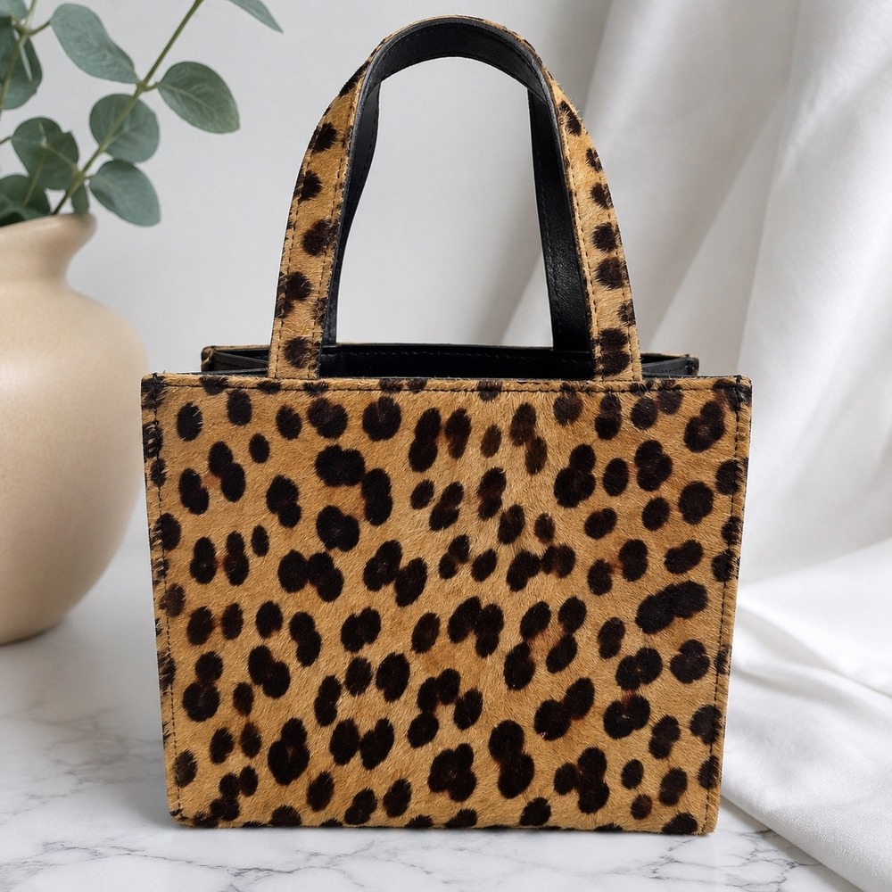 Saks Fifth Avenue Leopard Haircalf Italian Leather Mini Tote Y2K Mob Wife